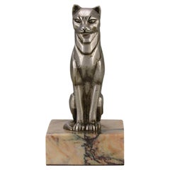Estudio de bronce plateado de principios del siglo XX "Gato sentado" de Georges Rigot