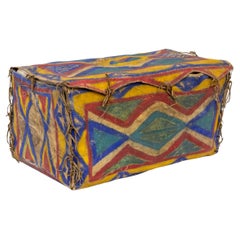 Early 20th Century Sioux Parfleche Box, Hand-Painted Hide with Geometric Designs