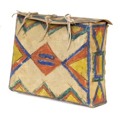 Early 20th-Century Sioux Parfleche Hide Box with Geometric Painted Designs