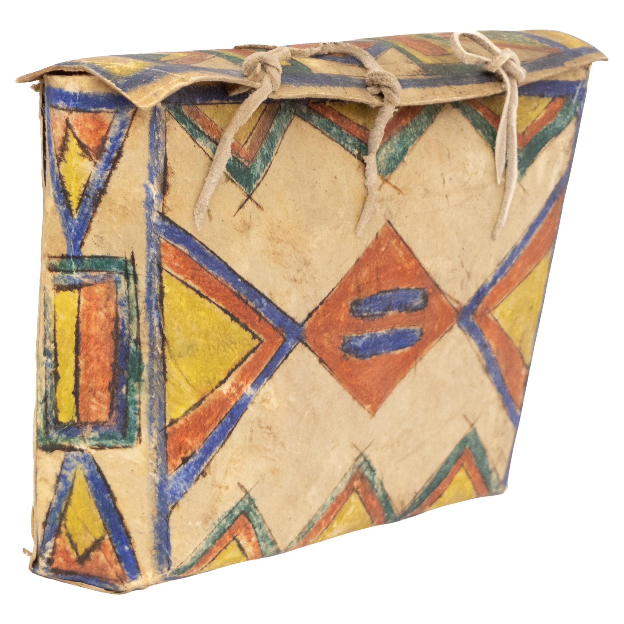 Early 20th-Century Sioux Parfleche Hide Box with Geometric Painted Designs