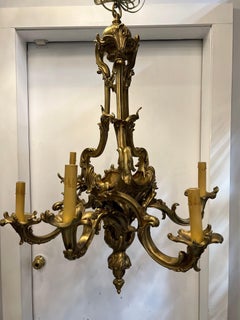 Araña de Bronce Estilo Luis XV French Rococo de Seis Brazos de Finales del Siglo XIX