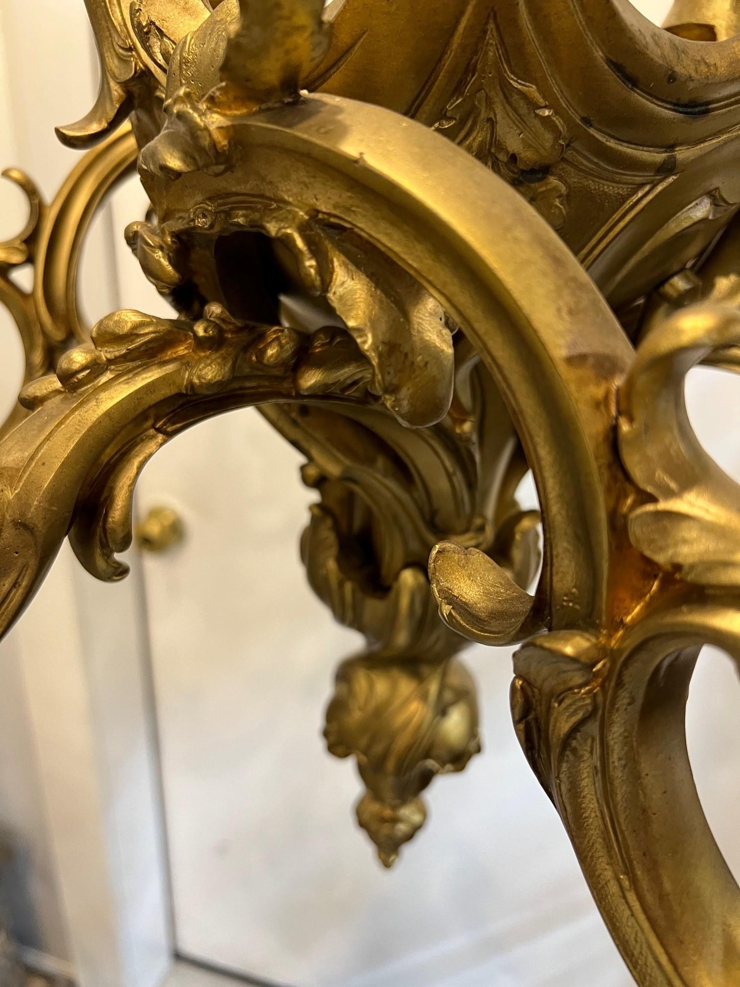 Late 19th Century Six Arm French Rococo Bronze Louis XV Style Chandelier For Sale 1
