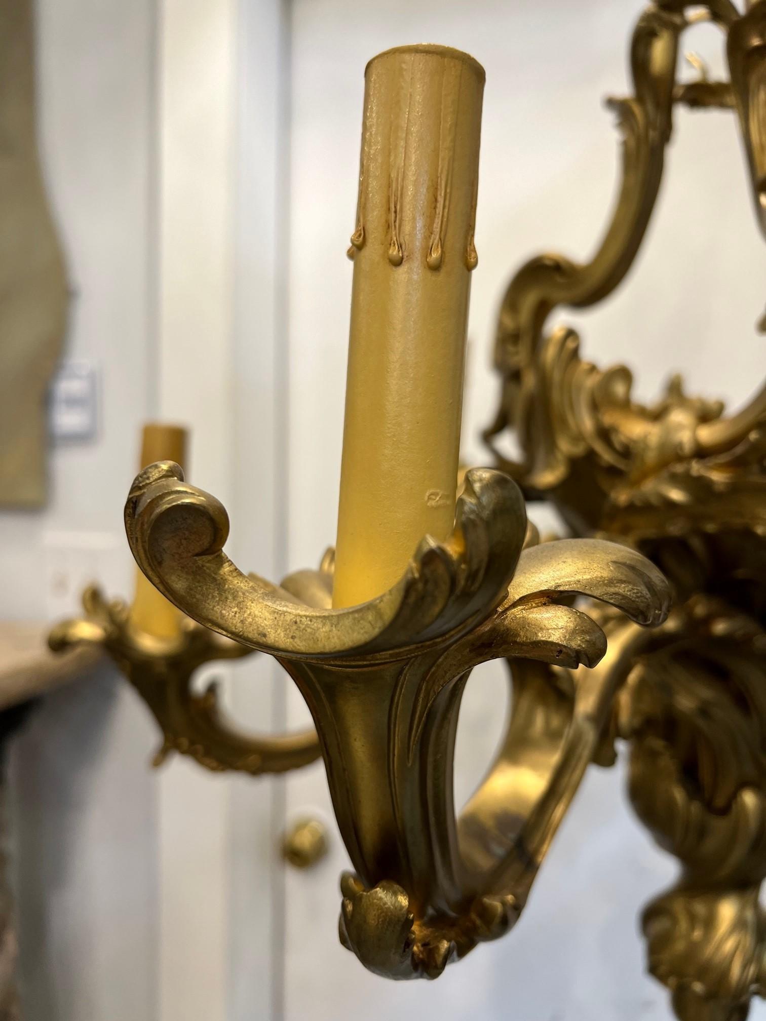 Late 19th Century Six Arm French Rococo Bronze Louis XV Style Chandelier For Sale 3
