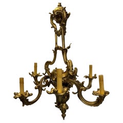 Antique Late 19th Century Six Arm French Rococo Bronze Louis XV Style Chandelier