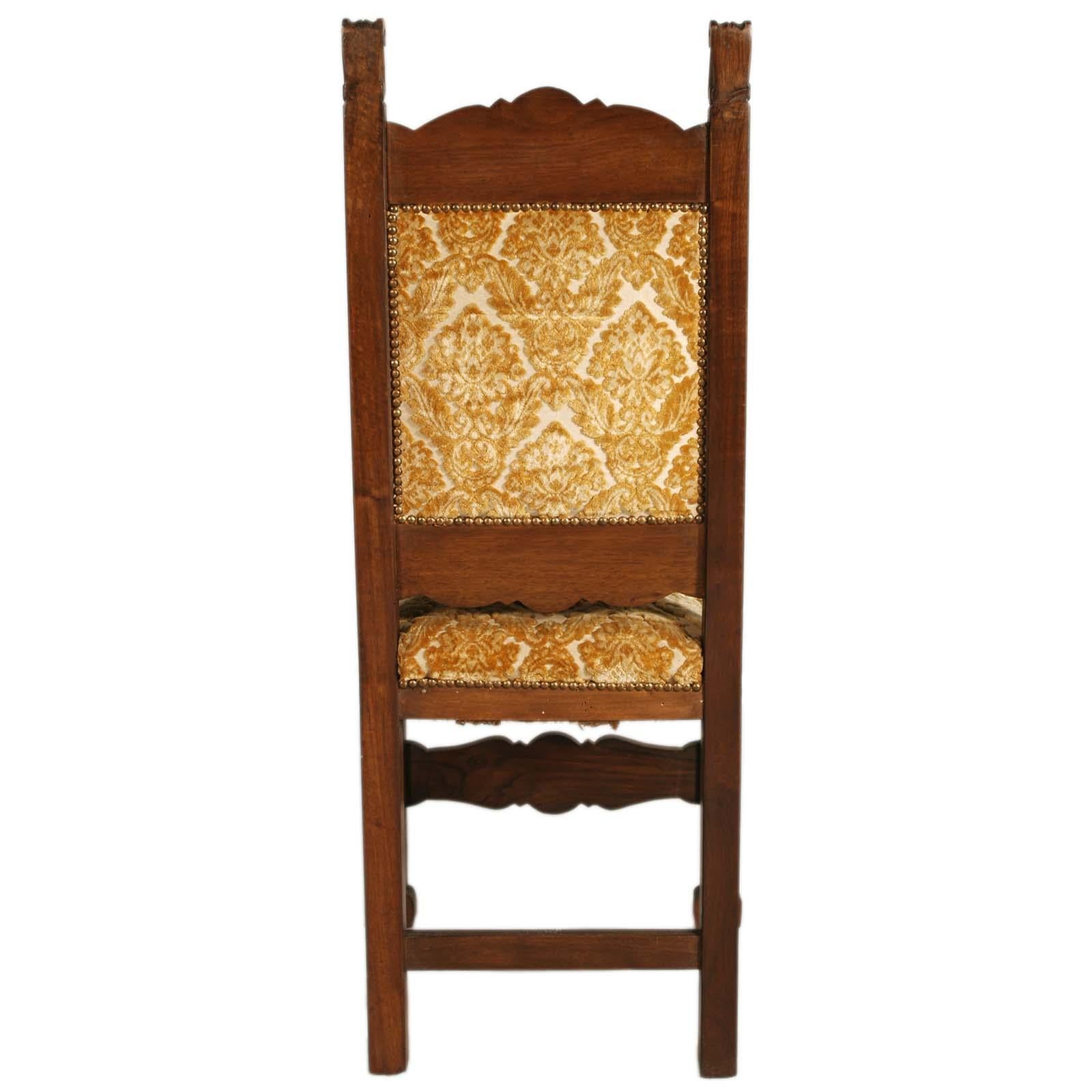 Hand-Carved Early 20th Century Six Renaissance Chairs, in Solid Walnut Richly Hand Carved For Sale
