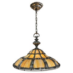 Early 20th Century Silver-Plated and Slag Glass Chandelier