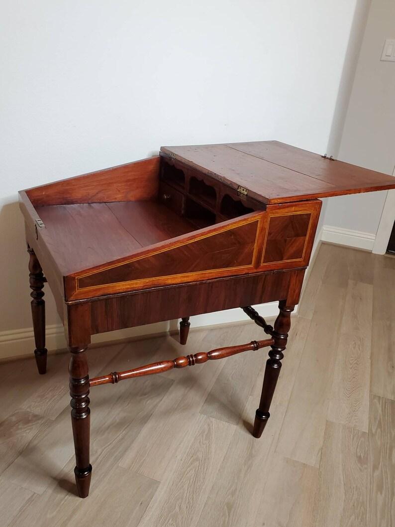 Veneer Antique Slant-Front Drafting Desk Writing Table For Sale