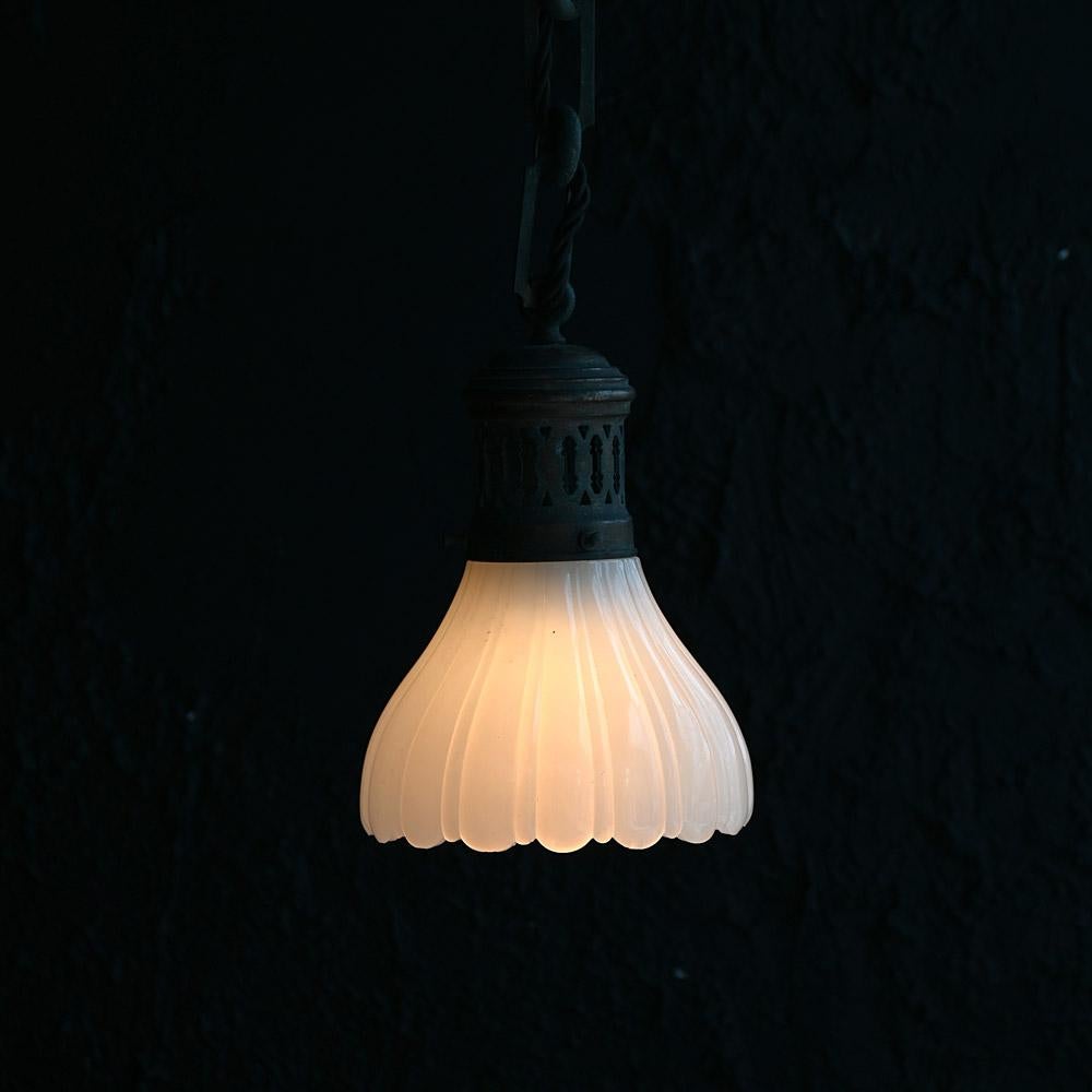 Early 20th Century Small Brass and Glass Ceiling Light #2 For Sale 4