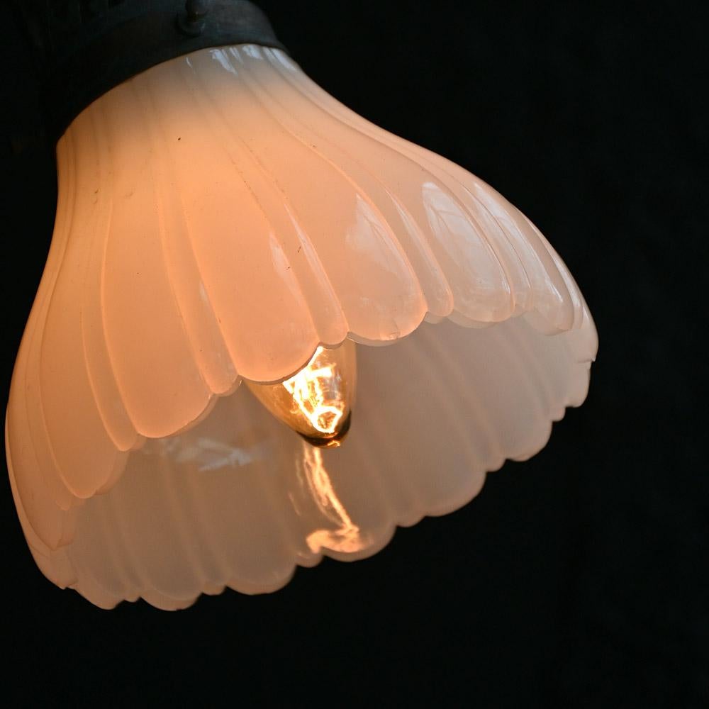 Early 20th Century Small Brass and Glass Ceiling Light #2 For Sale 6