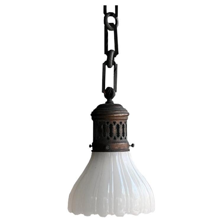 Early 20th Century Small Brass and Glass Ceiling Light #2