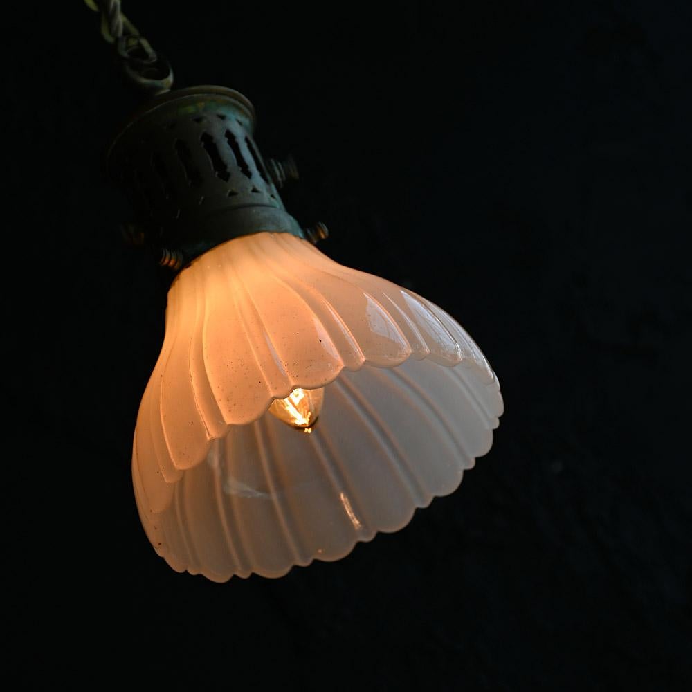 Early 20th Century Small Brass and Glass Ceiling Light For Sale 4