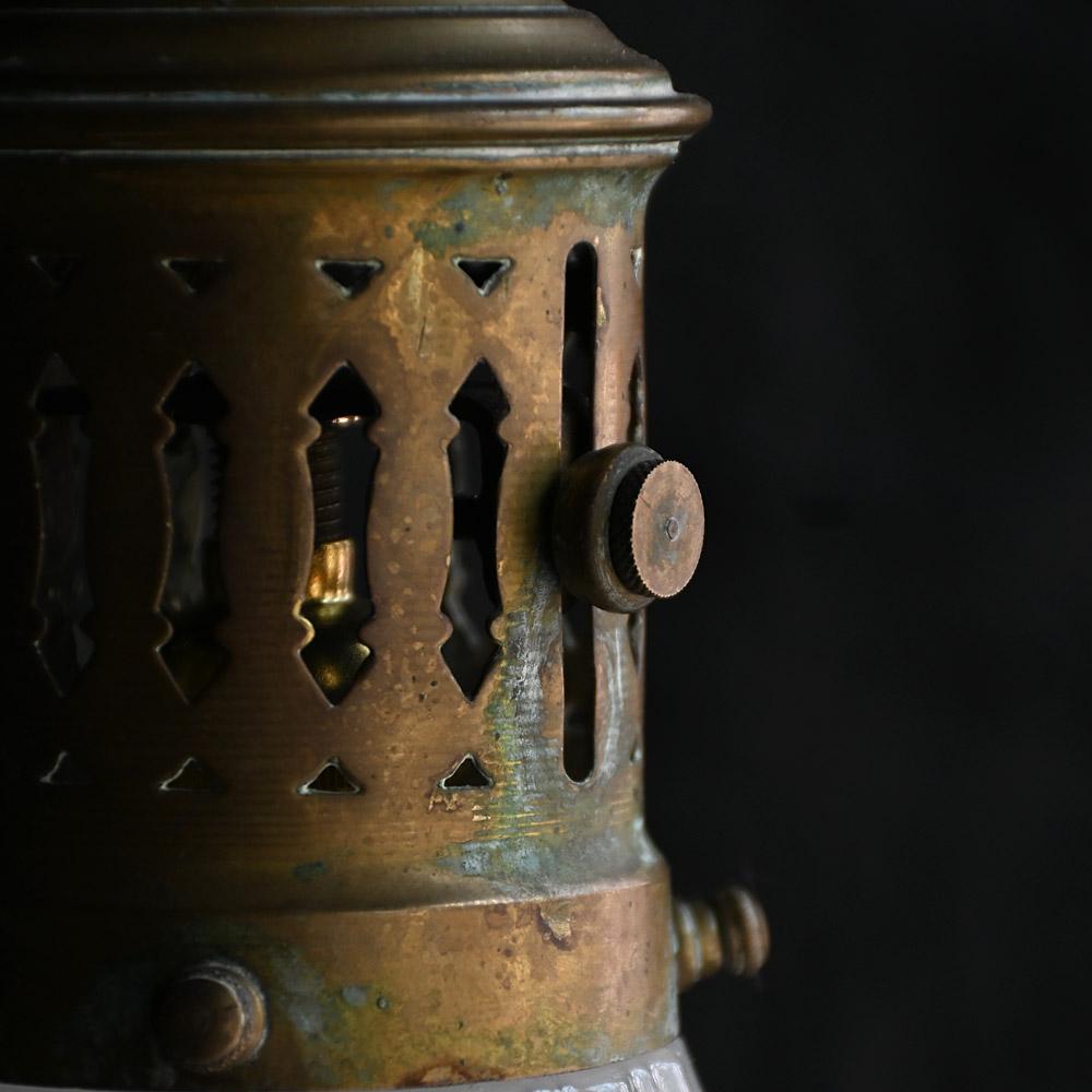 Hand-Crafted Early 20th Century Small Brass and Glass Ceiling Light For Sale