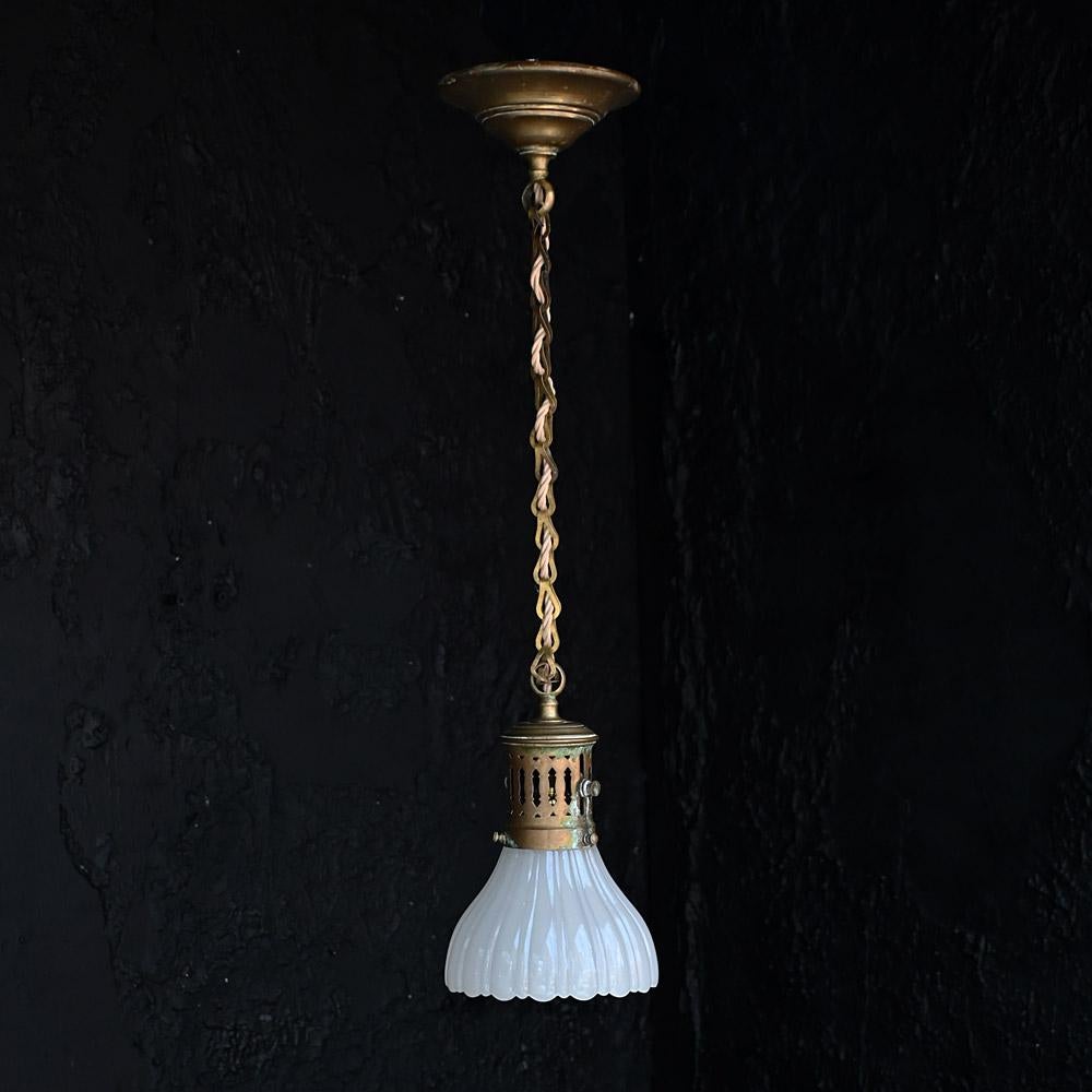 Early 20th Century Small Brass and Glass Ceiling Light For Sale 2