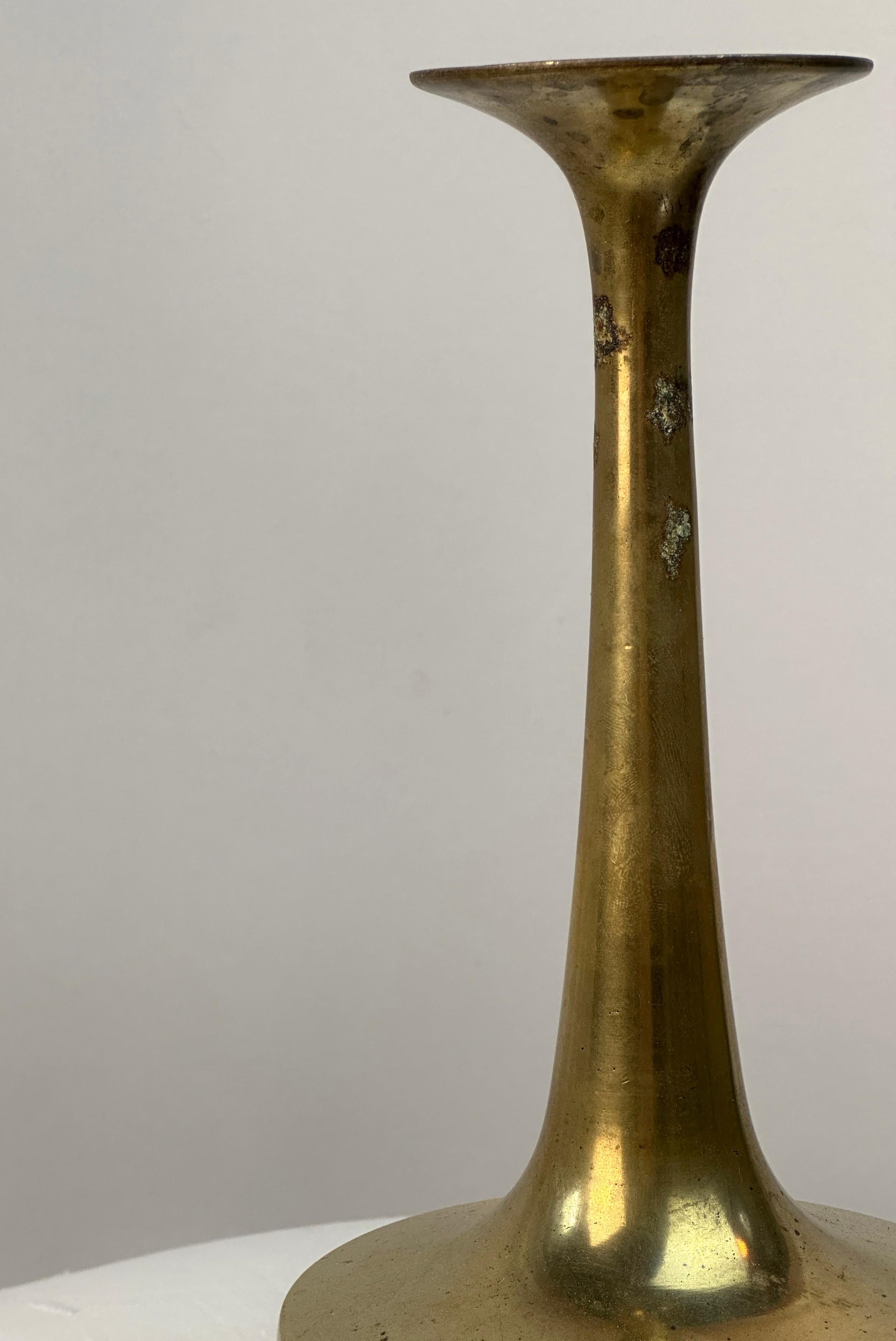 Early 20th Century Decorative Japanese Brass Bud Vase - Wabi Sabi - Patinated For Sale 2
