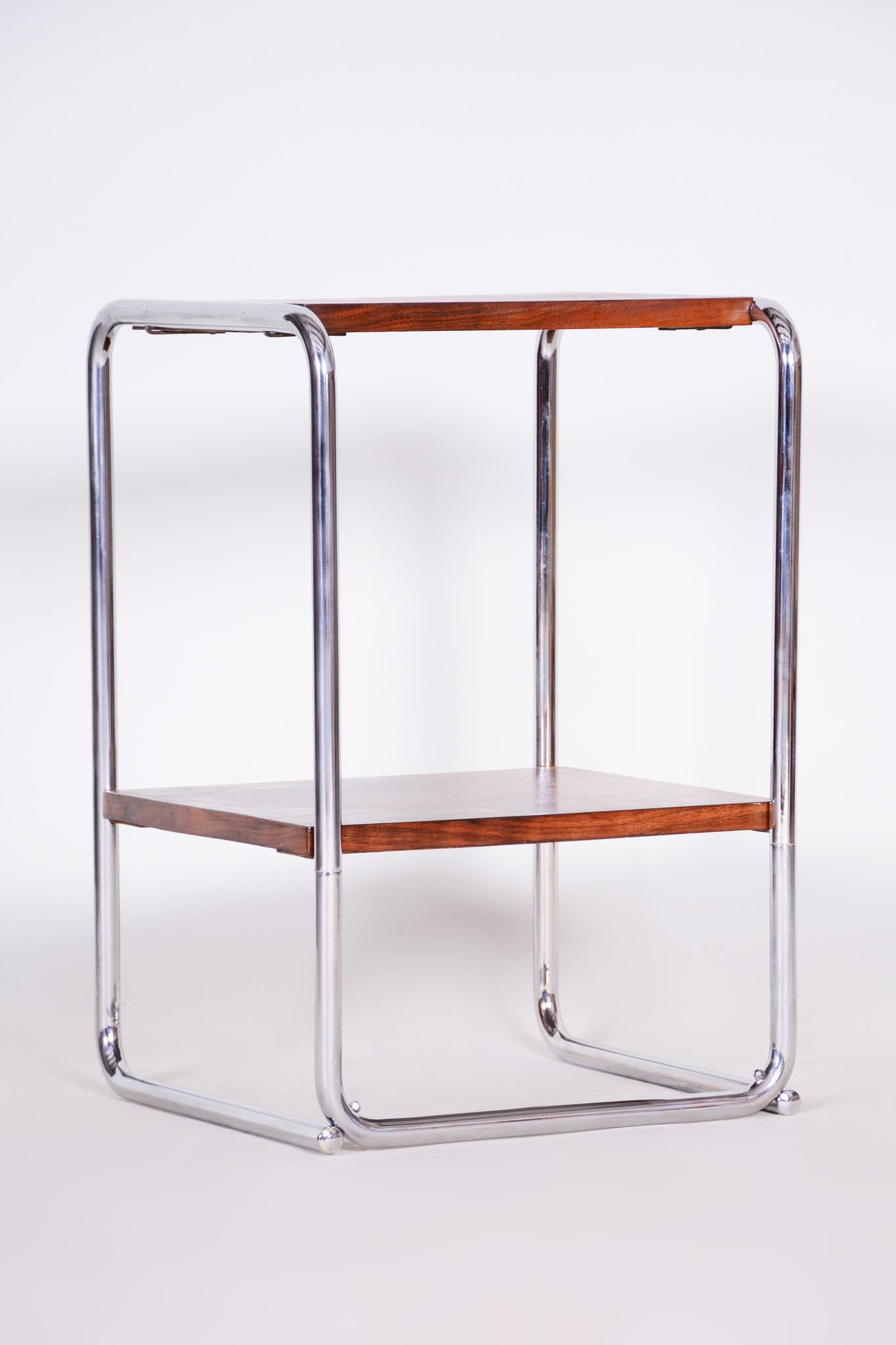 Early 20th Century Small Czech Restored Chrome Bauhaus Table, Walnut Wood, 1930s 6