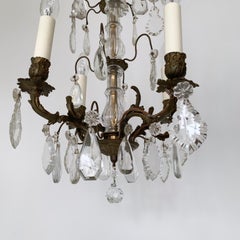 Early 20th Century Small French Brass and Crystal Pretty Chandelier