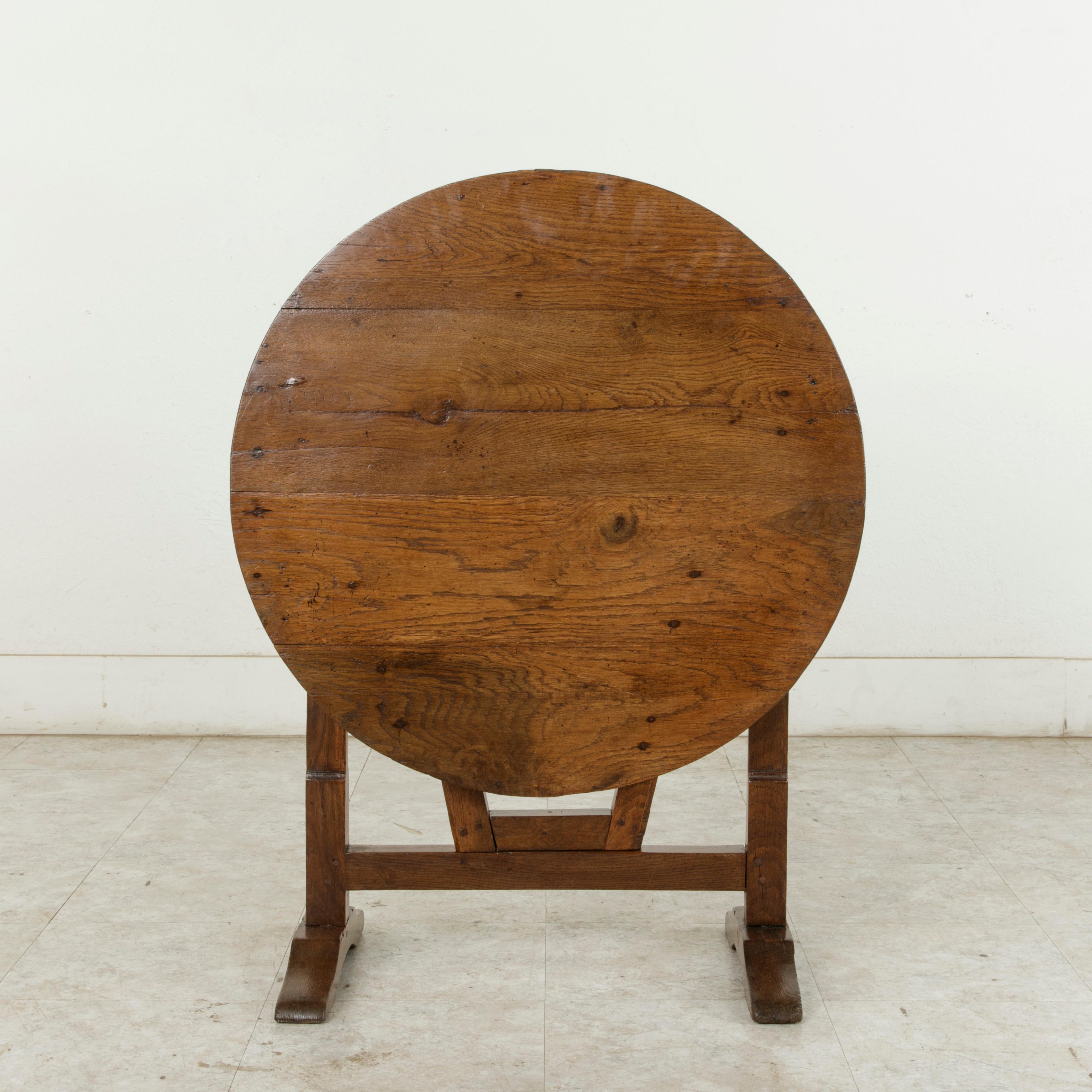 Early 20th Century Small French Oak Tilt Top Vineyard Table, Wine Tasting Table 8