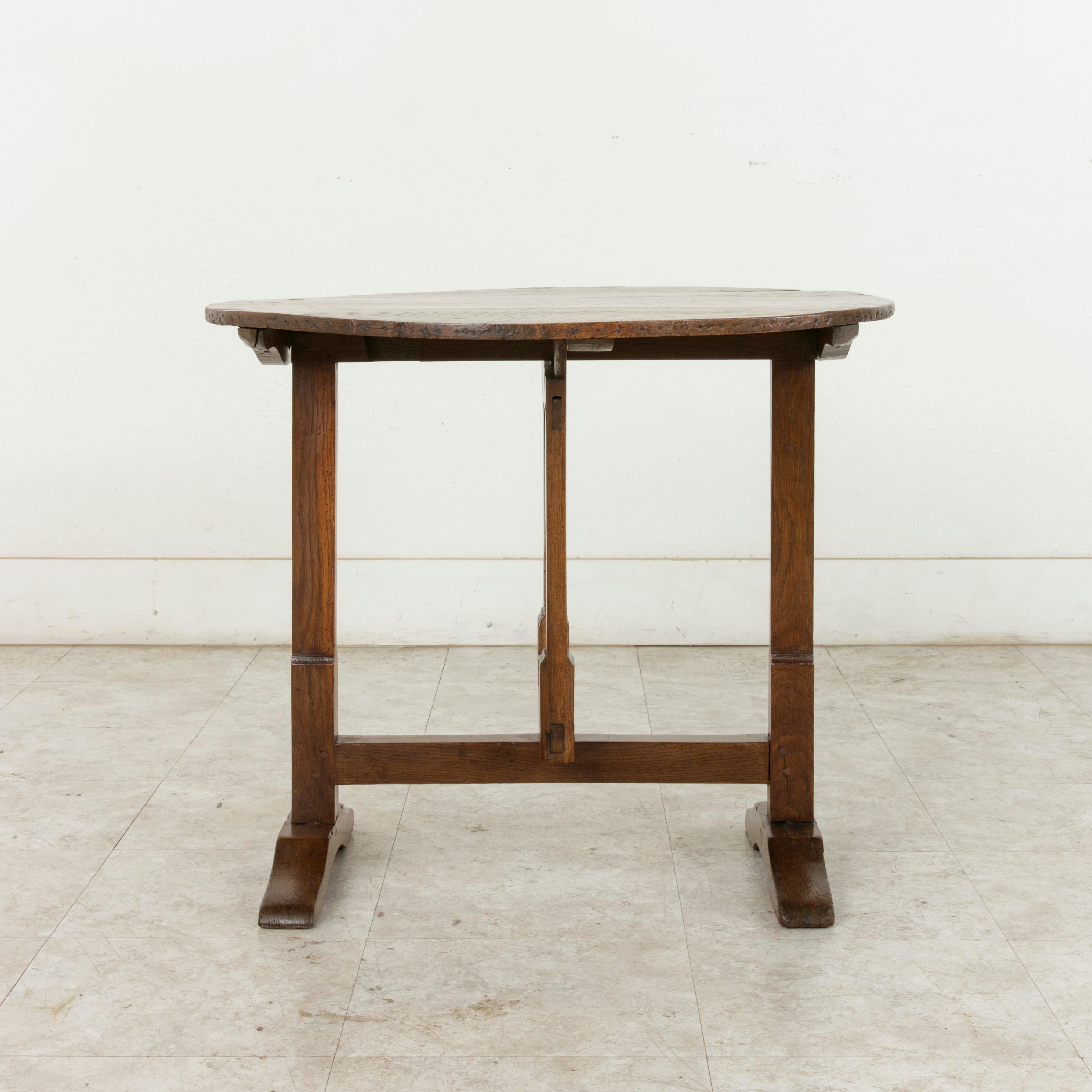 Rustic Early 20th Century Small French Oak Tilt Top Vineyard Table, Wine Tasting Table