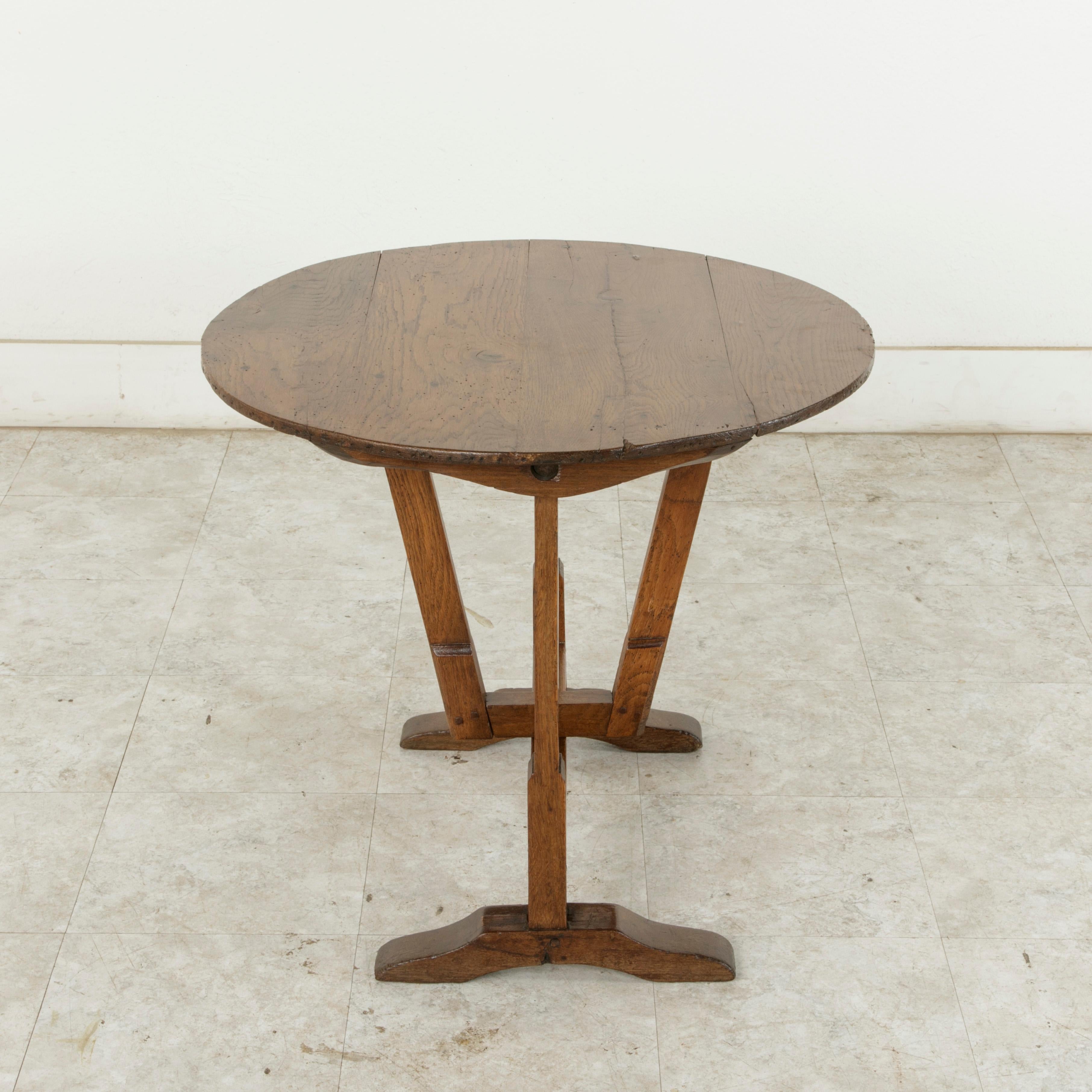Early 20th Century Small French Oak Tilt Top Vineyard Table, Wine Tasting Table 1