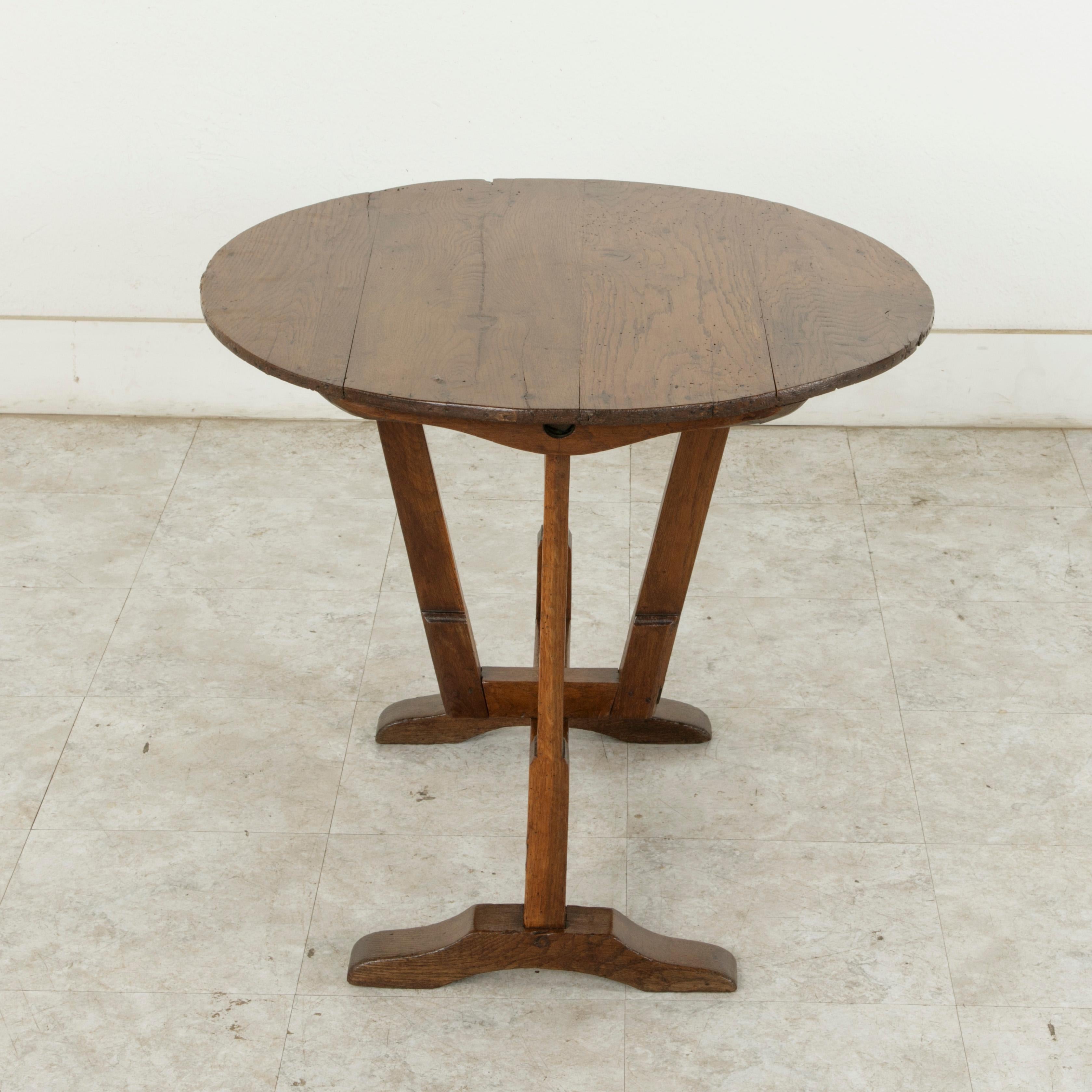 Early 20th Century Small French Oak Tilt Top Vineyard Table, Wine Tasting Table 4