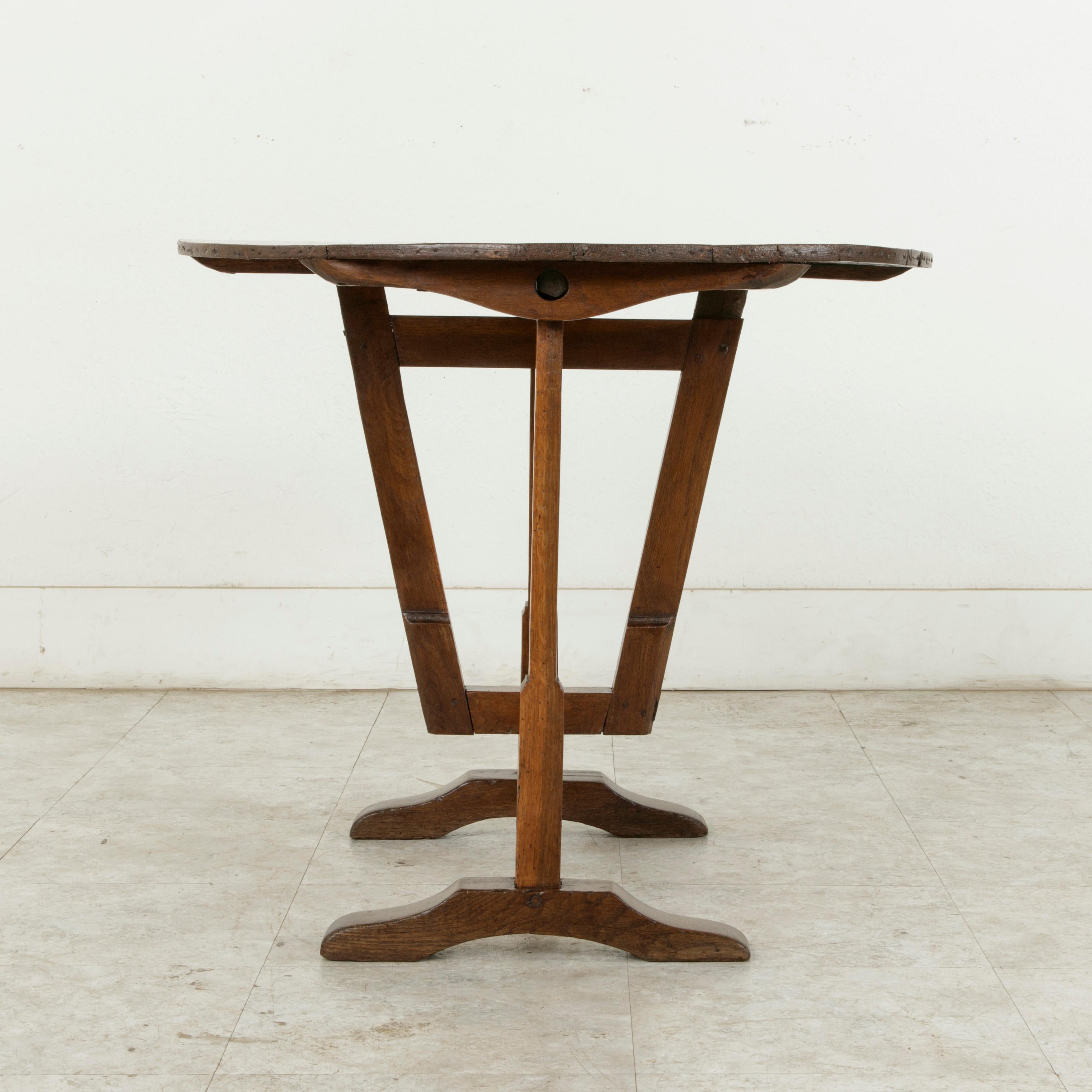 Early 20th Century Small French Oak Tilt Top Vineyard Table, Wine Tasting Table 5