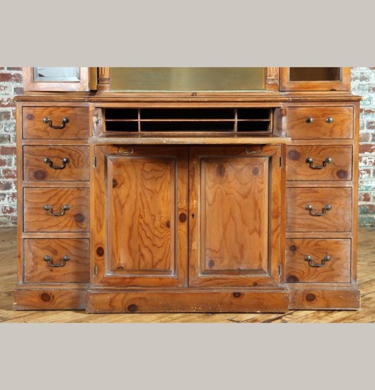 Glass Early 20th Century Small Georgian Style Pine Breakfront Bookcase