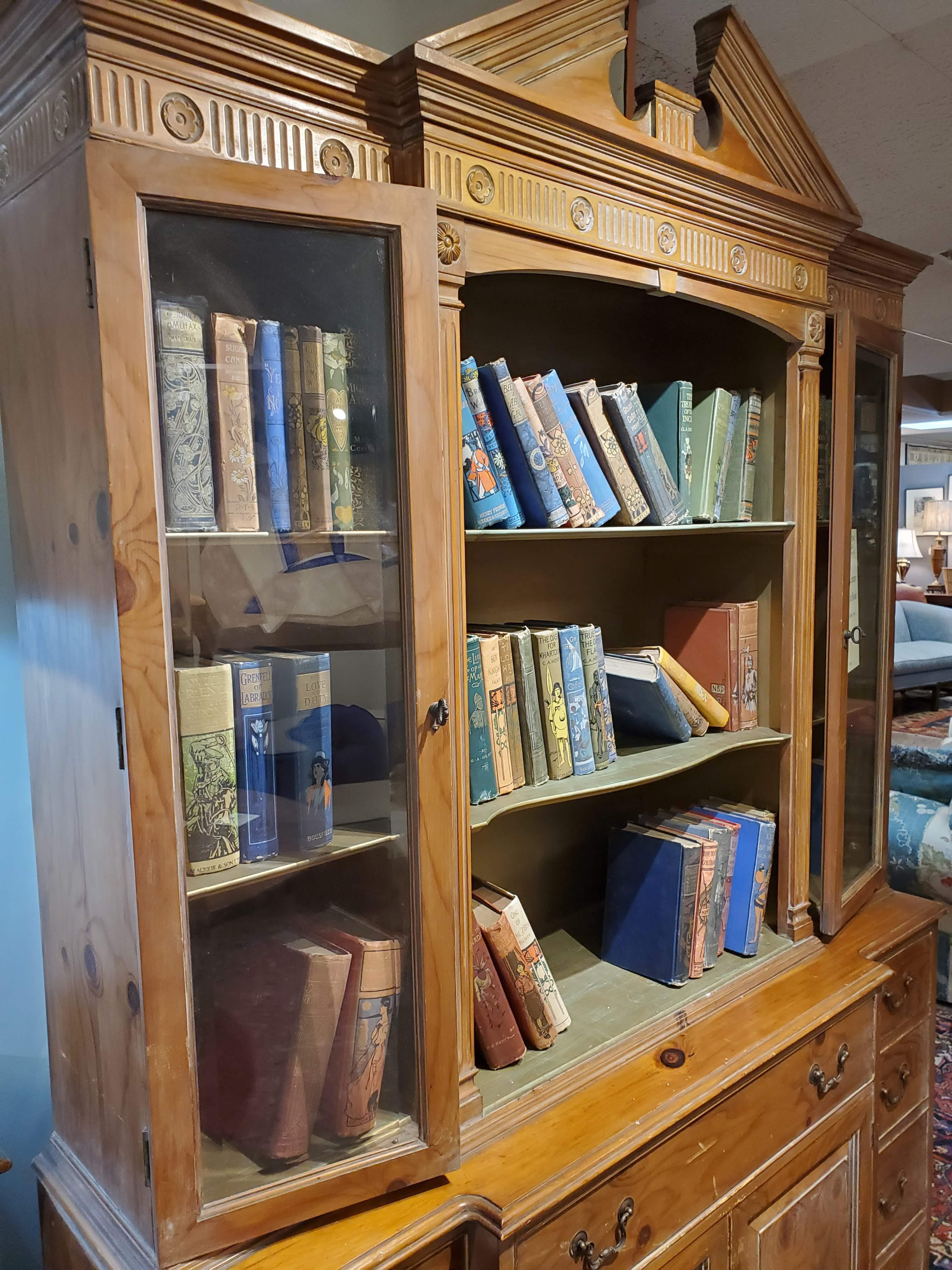 Early 20th Century Small Georgian Style Pine Breakfront Bookcase 3