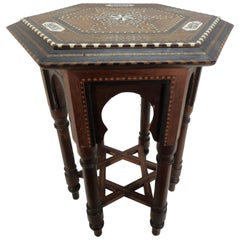 Early 20th Century Small Octagonal Side Table with Inlay from India