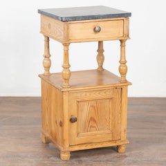 Early 20th Century Small Pine Nightstand with Marble Top and Shelf