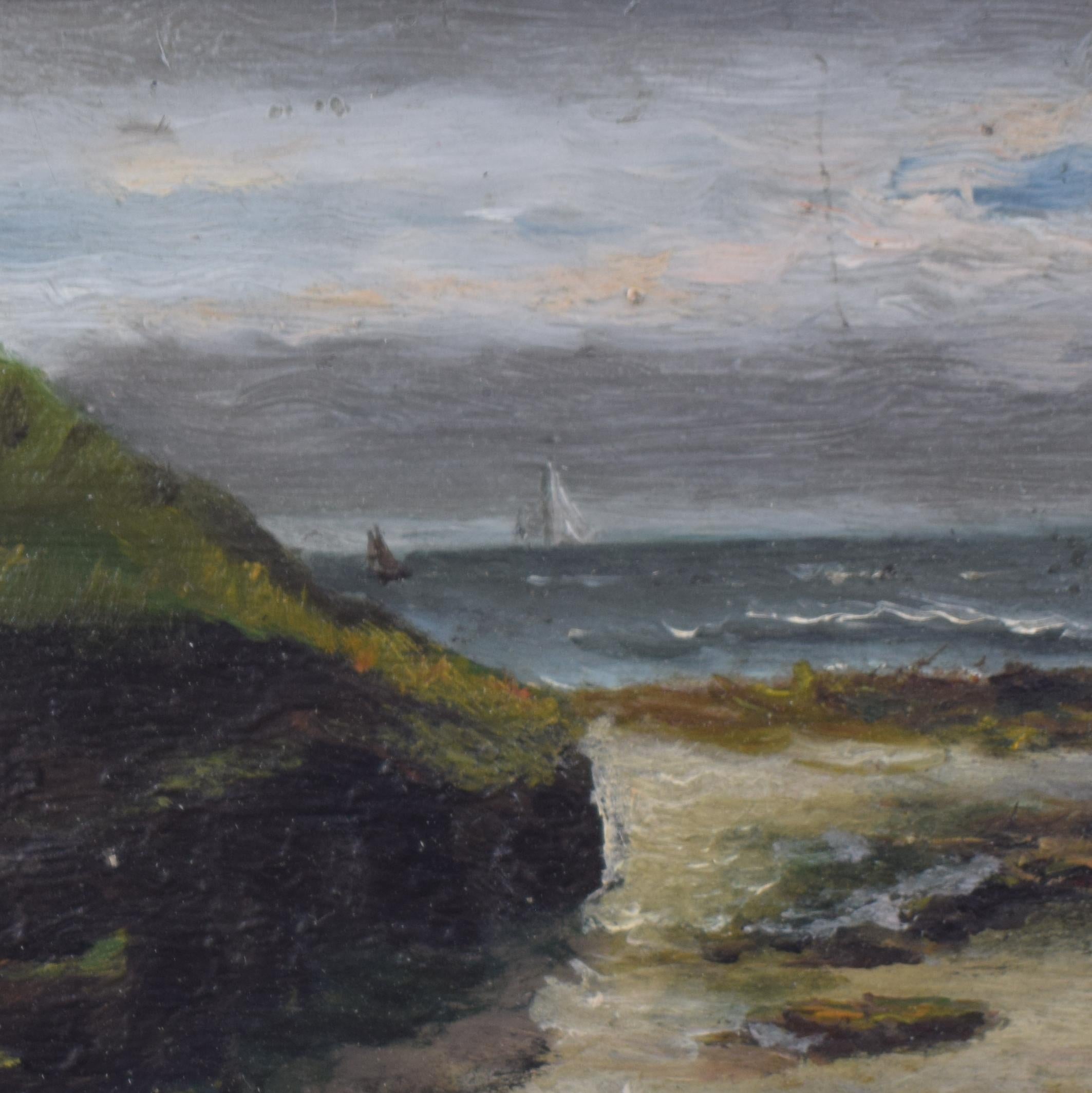 Hand-Painted Early 20th Century Small Seaside Oil Painting by Leon Charles Fourquet