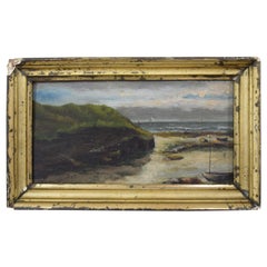 Antique Early 20th Century Small Seaside Oil Painting by Leon Charles Fourquet