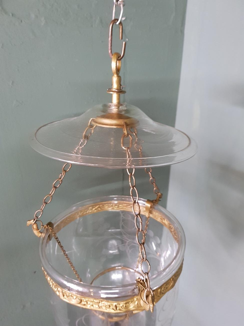 Early 20th Century Small Size Bell Jar Lantern with Etched Glass 2