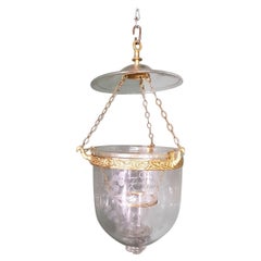 Antique Early 20th Century Small Size Bell Jar Lantern with Etched Glass