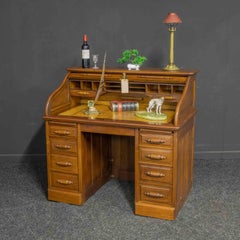 Early 20th Century Small Walnut Roll Top Desk