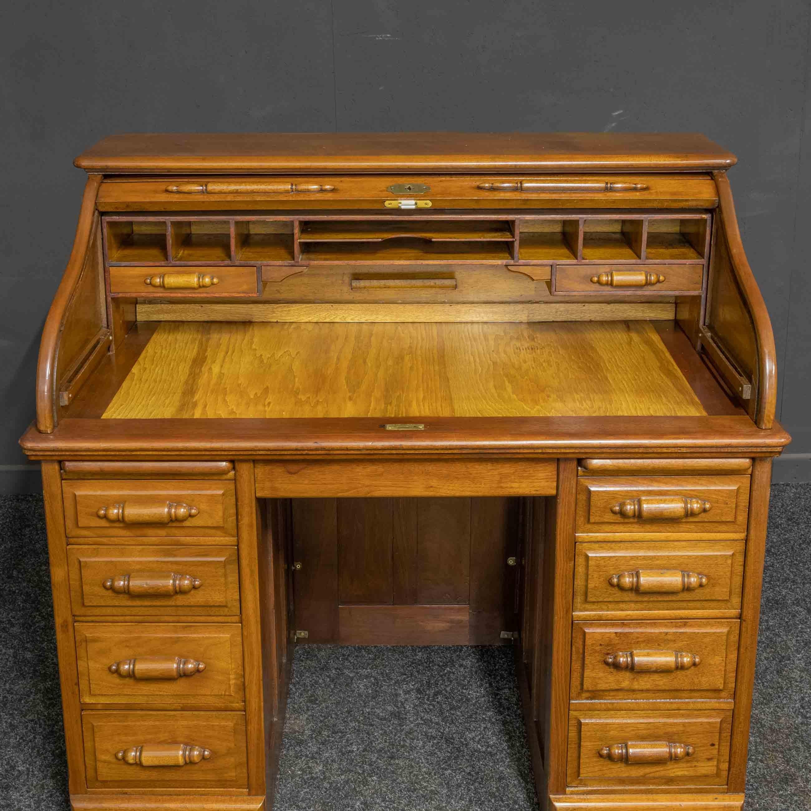 Edwardian Early 20th Century Small Walnut Roll Top Desk For Sale