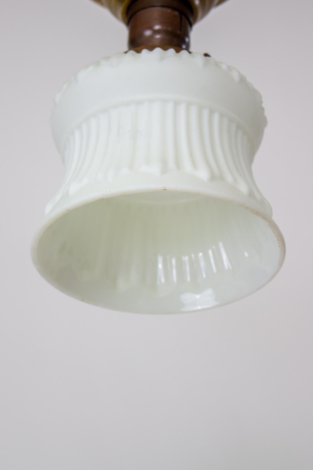 American Early 20th Century Small White Glass Neoclassical Revival Flush Pendant For Sale