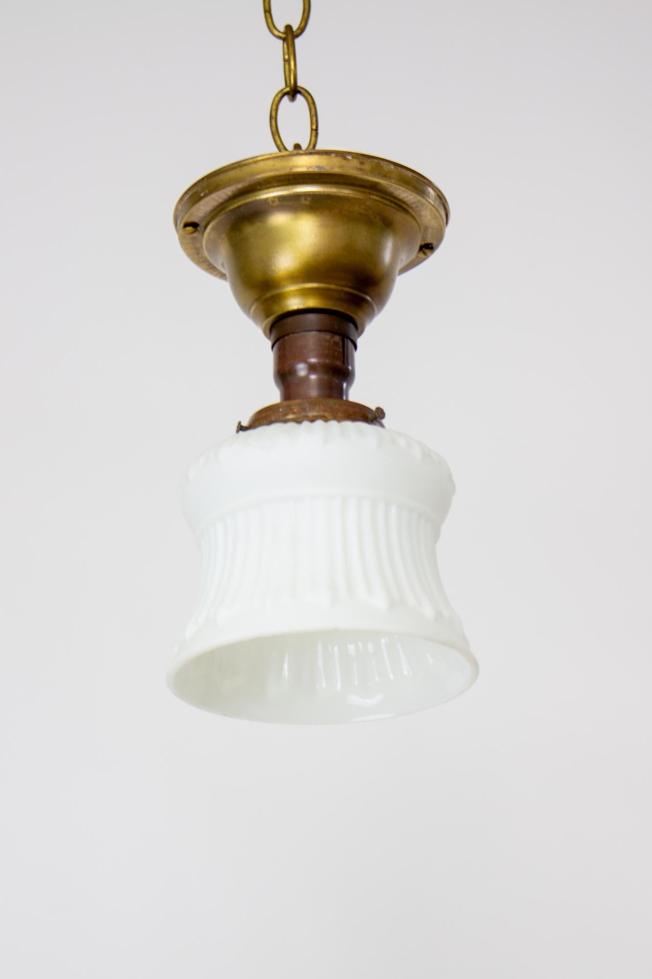 Early 20th Century Small White Glass Neoclassical Revival Flush Pendant In Good Condition For Sale In Canton, MA