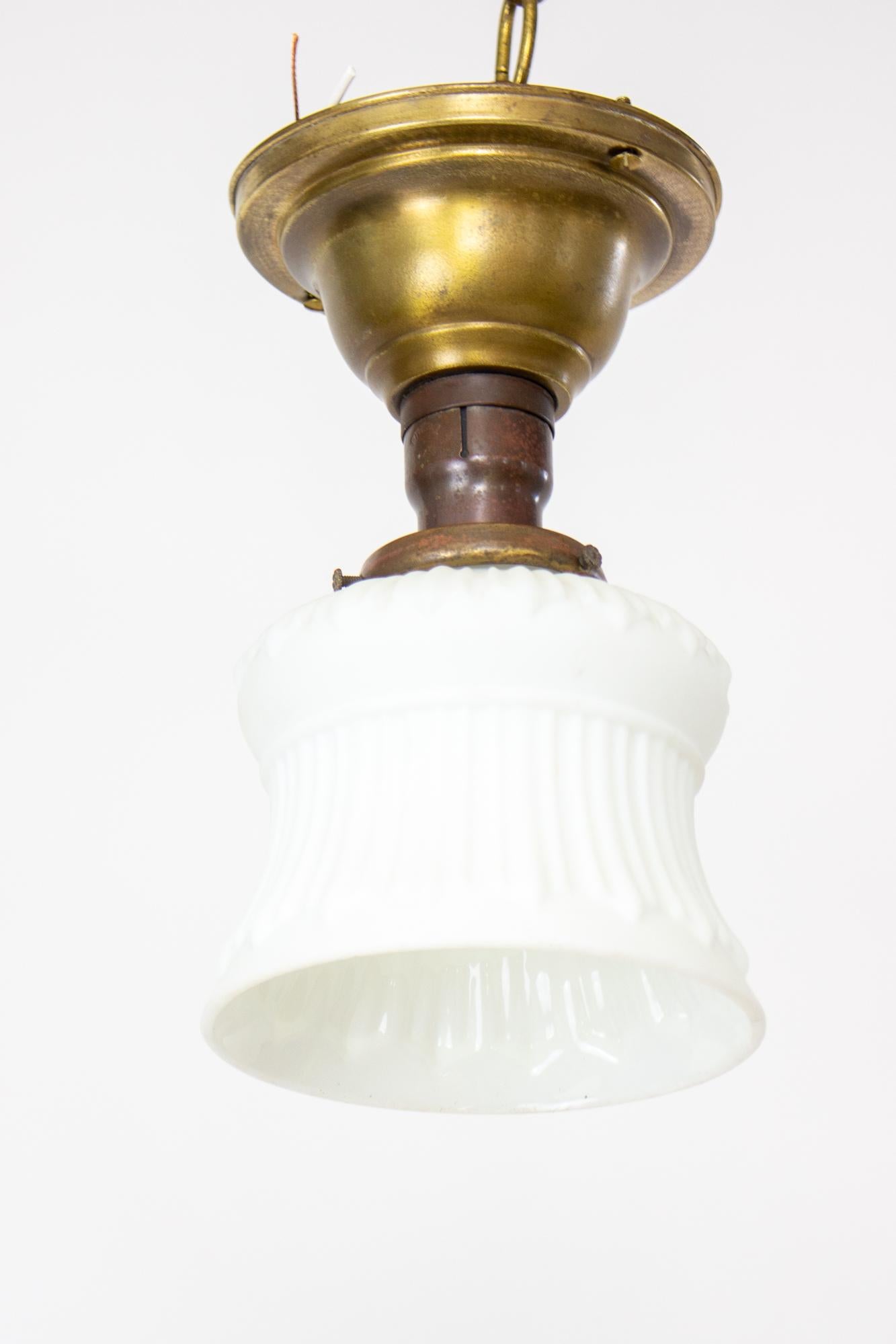 Early 20th Century Small White Glass Neoclassical Revival Flush Pendant For Sale 1