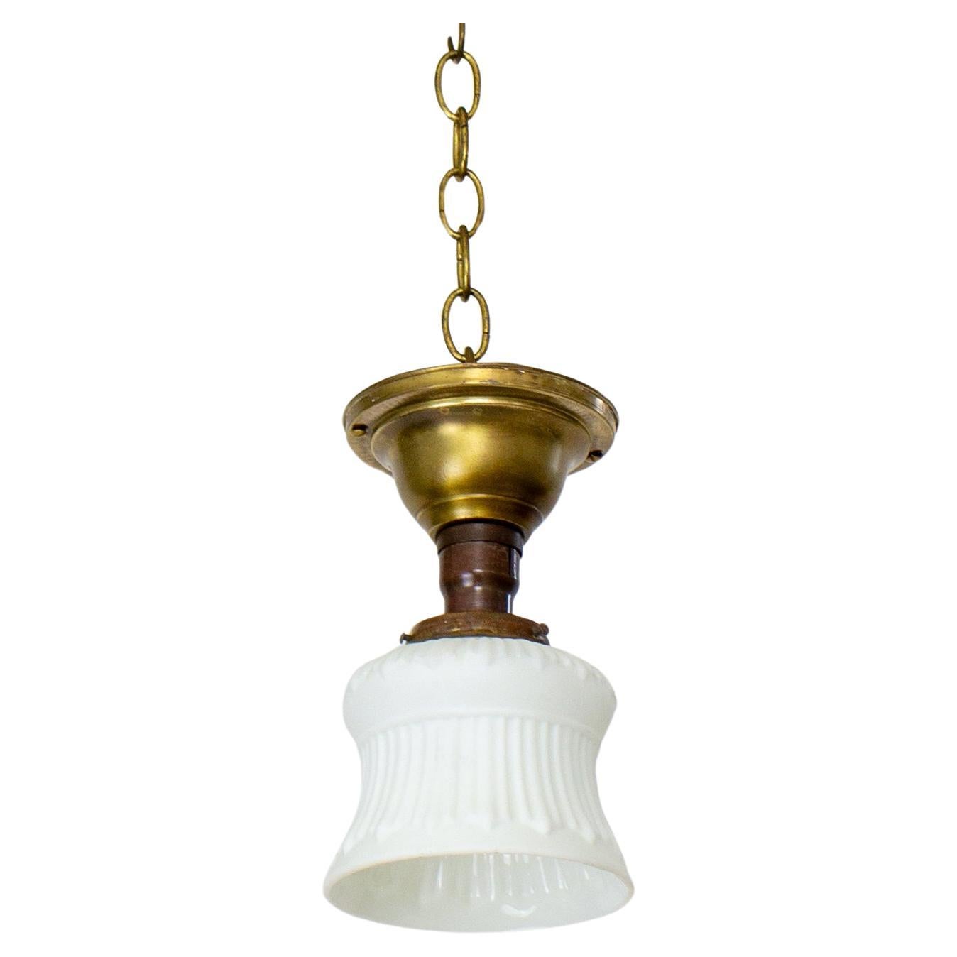 Early 20th Century Small White Glass Neoclassical Revival Flush Pendant For Sale