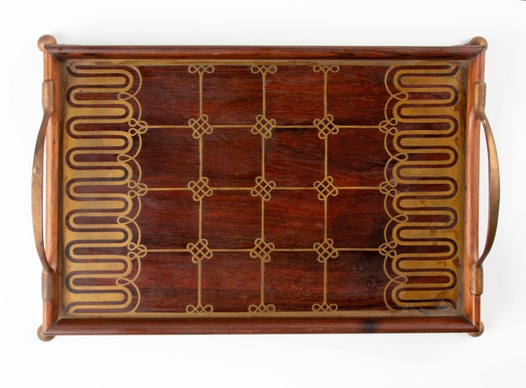 Early 20th Century Smoking Set Tray Brass Inlay by Erhard & Sohne In Good Condition In Casteren, Noord-Brabant