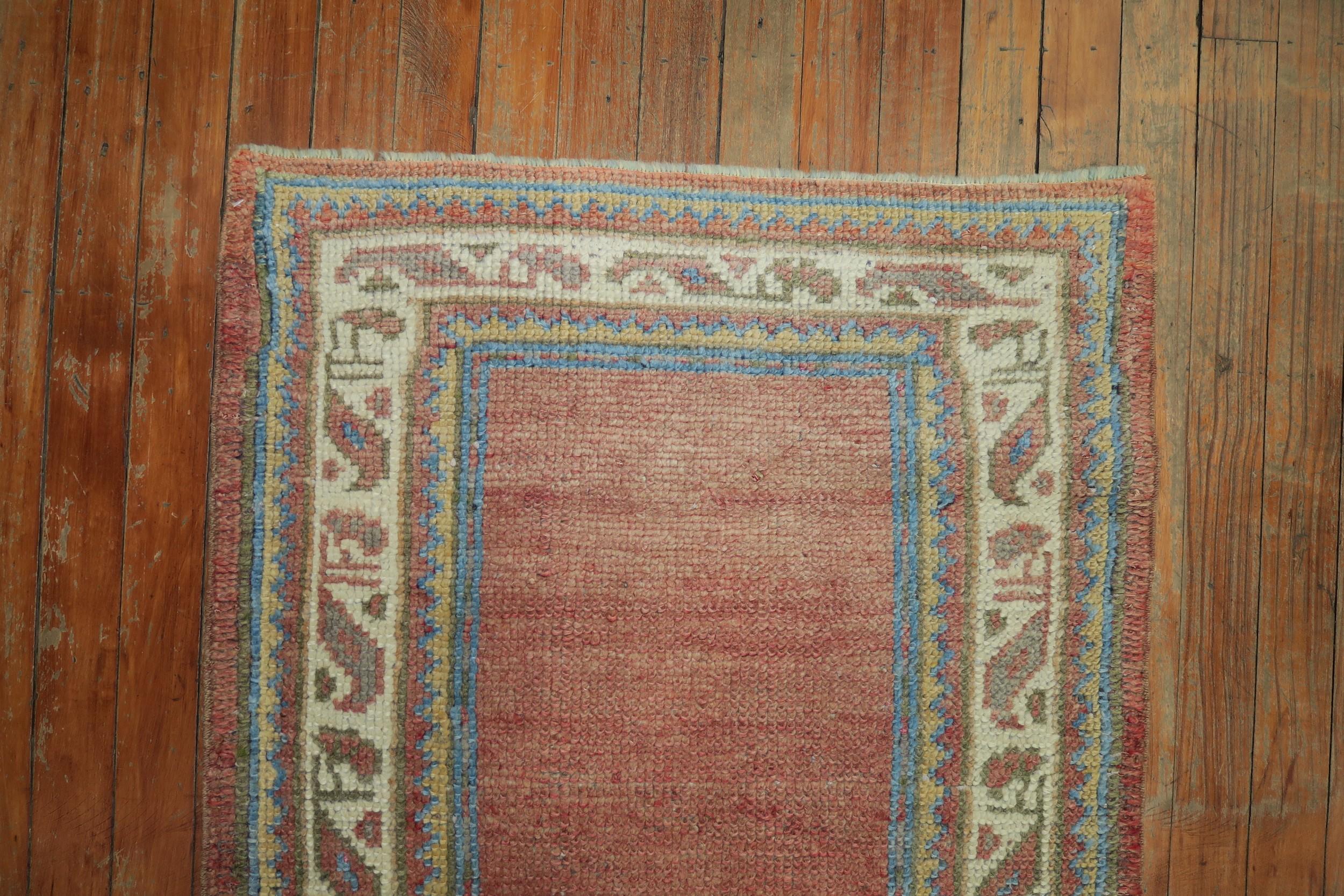 Early 20th Century Soft Red Antique Turkish Oushak Wool Narrow Runner 2
