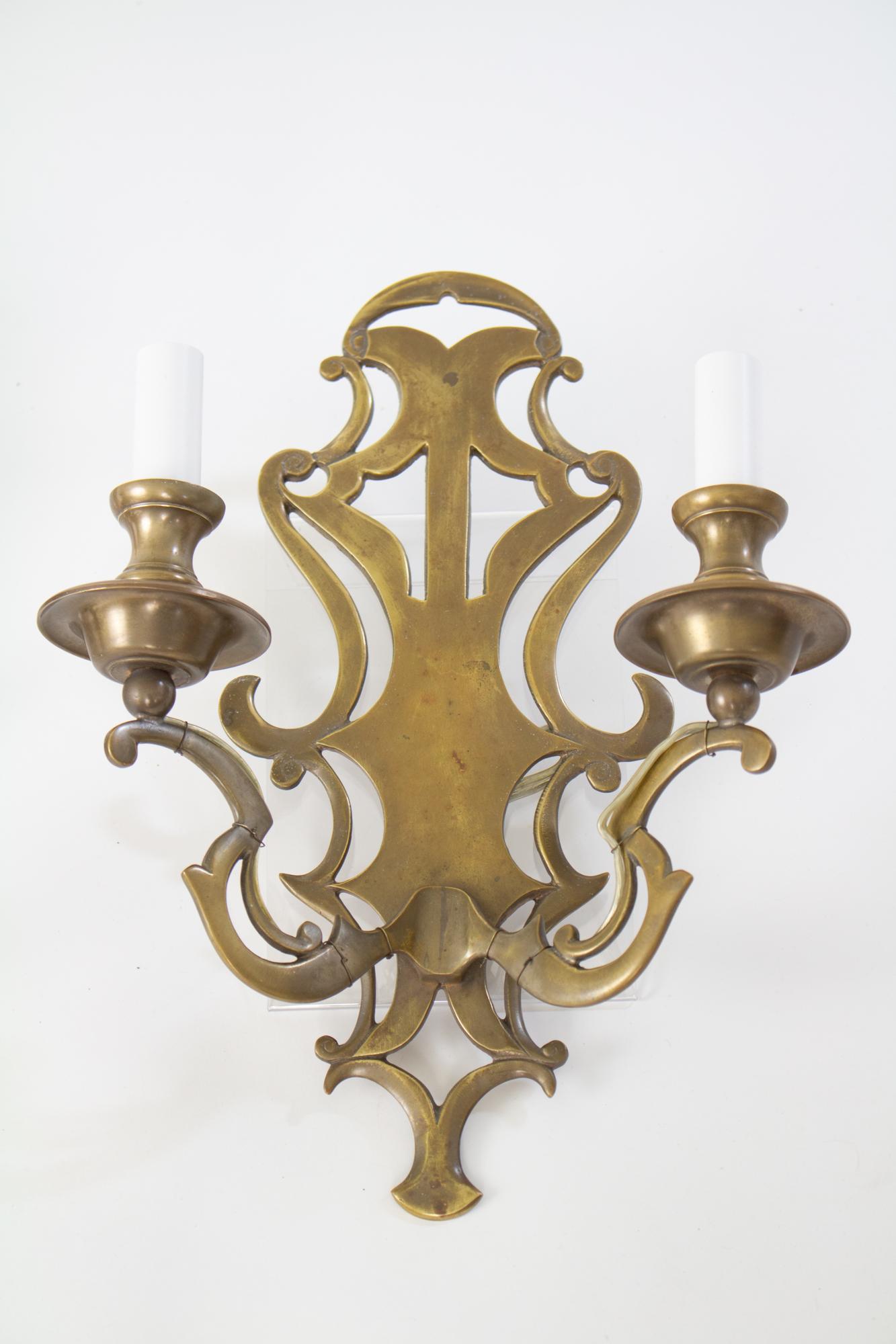 American Early 20th Century Solid Brass Sconces - a Pair For Sale