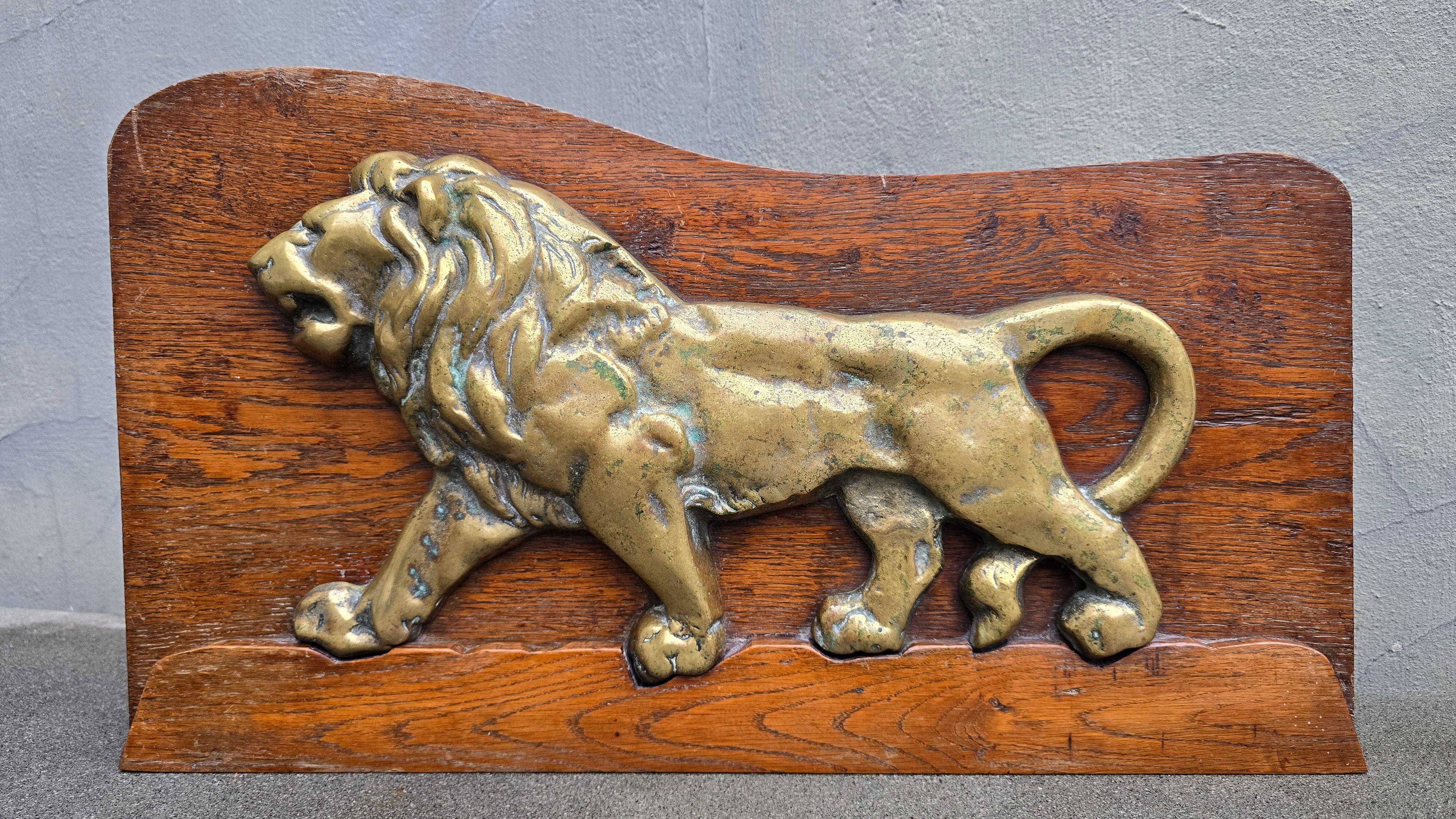XX secolo Rilievo di leone in bronzo massiccio dei primi del Novecento su pannello di Oak, Europa, circa 1900 in vendita