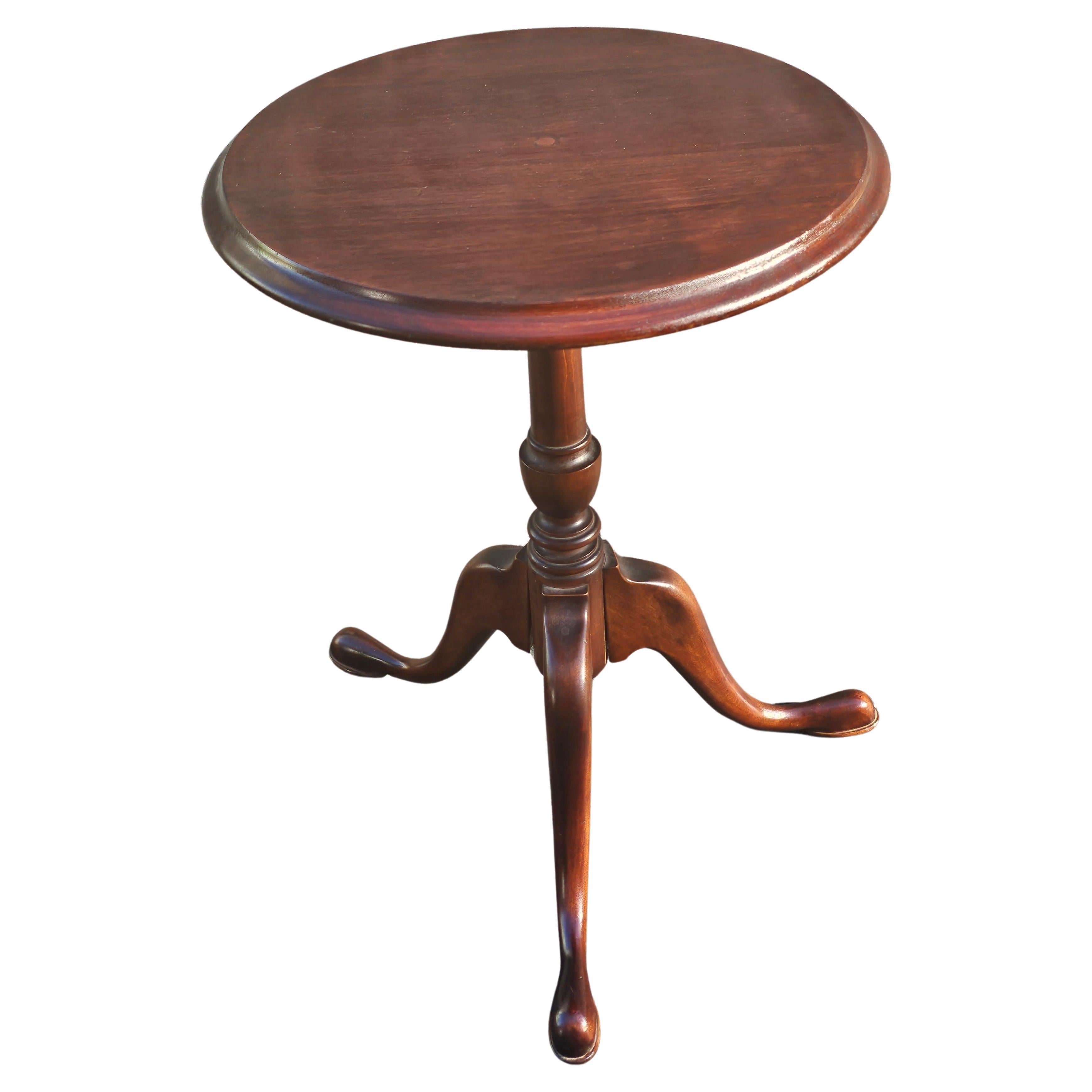 Early 20th Century Solid Cherry Pedestal Tripod Candle Stand with Snake Feet For Sale