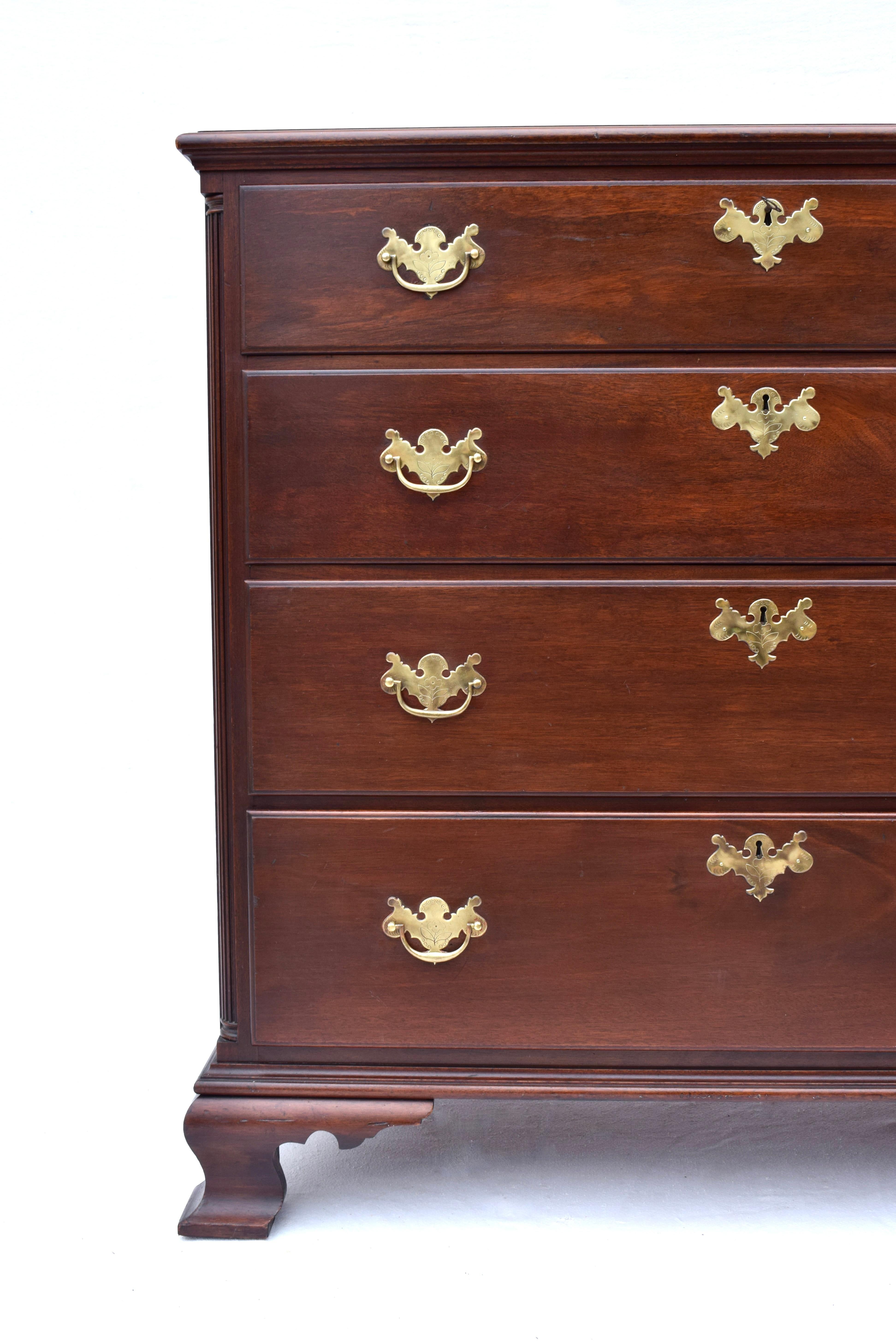 Brass Early 20th Century Solid Mahogany Chippendale Dresser