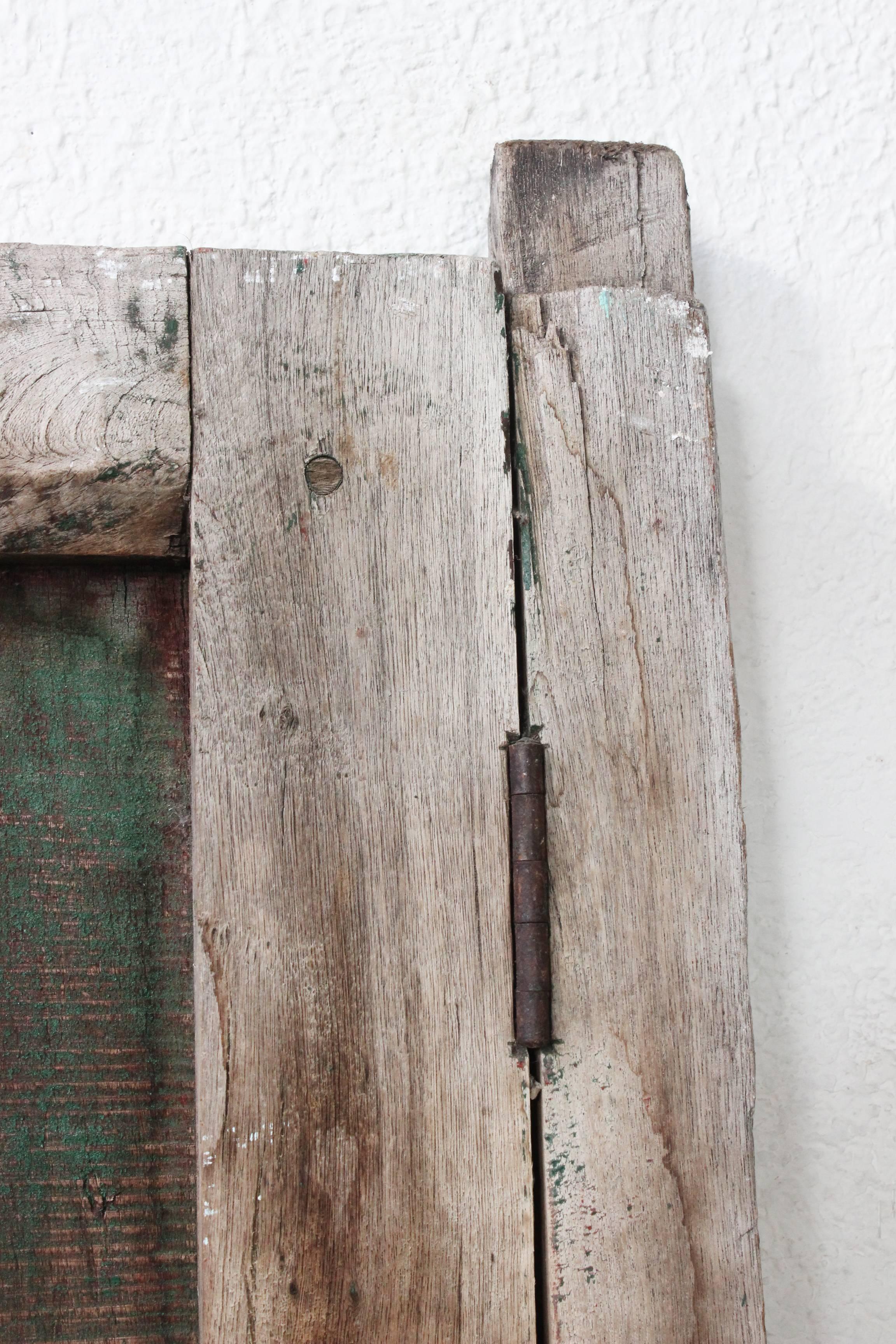 Hand-Crafted Early 20th Century Solid Mesquite Wood Door Found in Western México