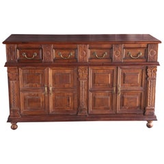 Antique Early 20th Century Solid Teak Wood French Colonial Carved Entry Hall Credenza