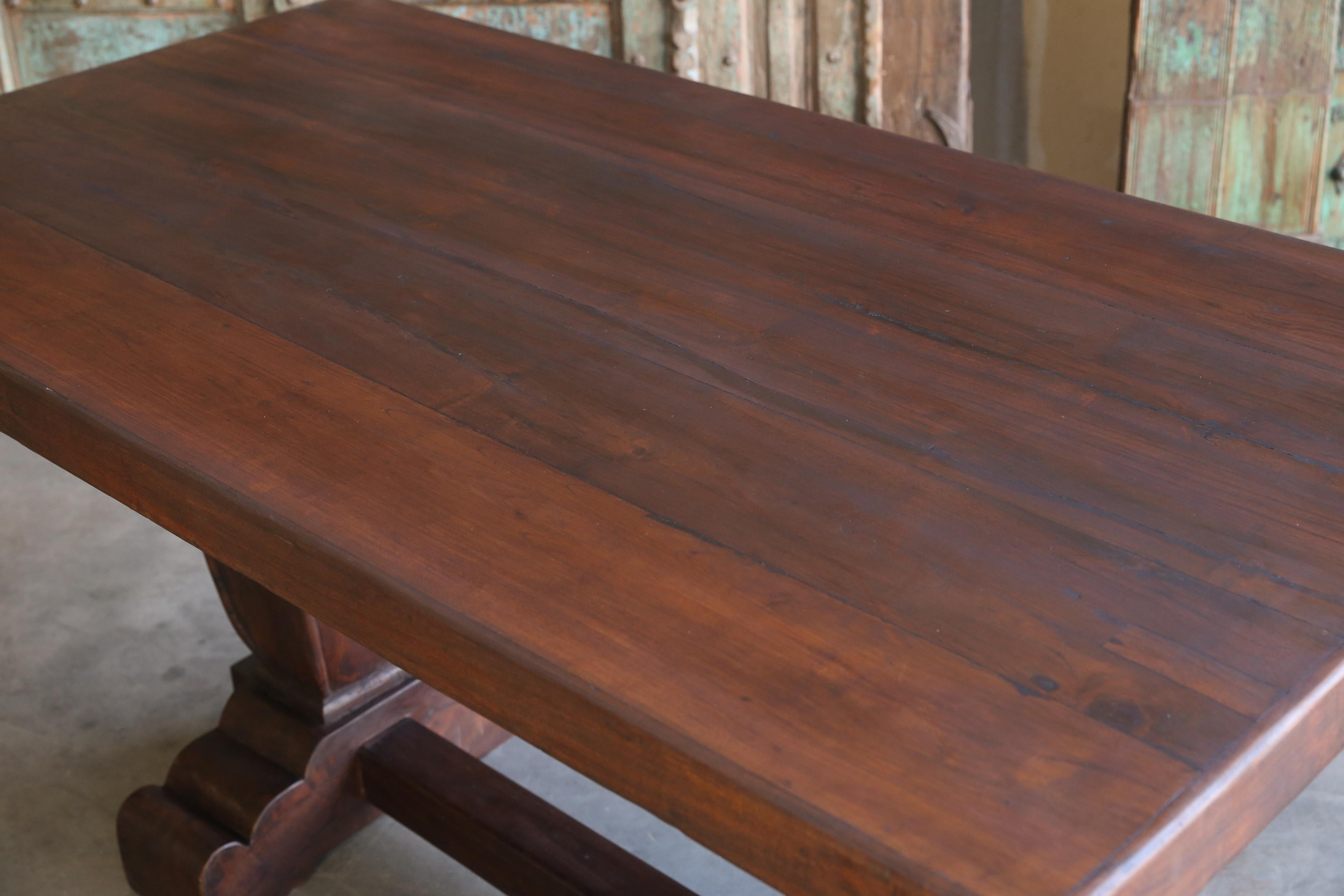 Hand-Crafted Early 20th Century Solid Teak Wood Pedestal Dining Table from a Settler's Home