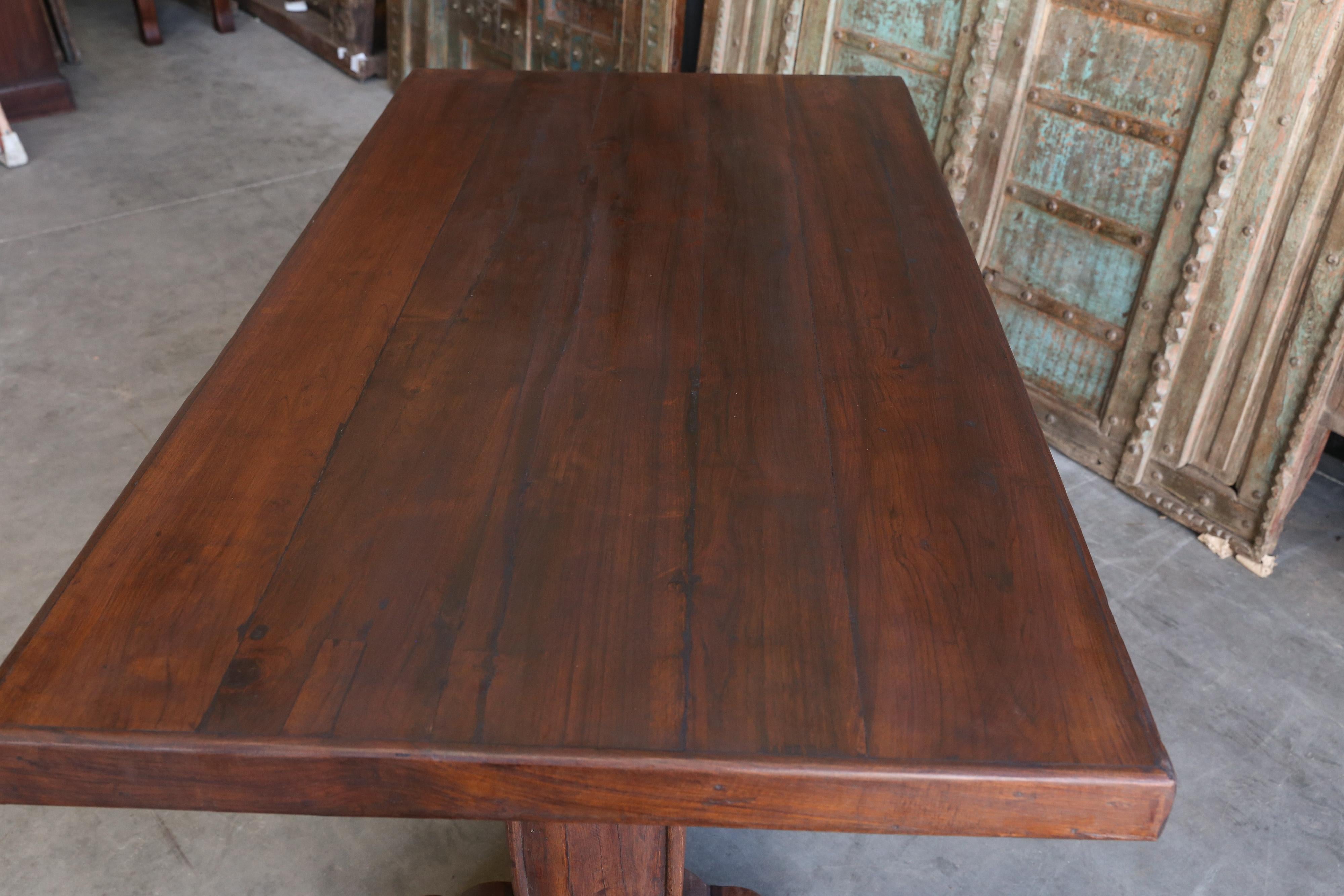 Early 20th Century Solid Teak Wood Pedestal Dining Table from a Settler's Home 1