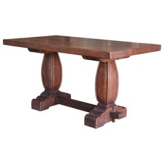Early 20th Century Solid Teak Wood Pedestal Dining Table from a Settler's Home